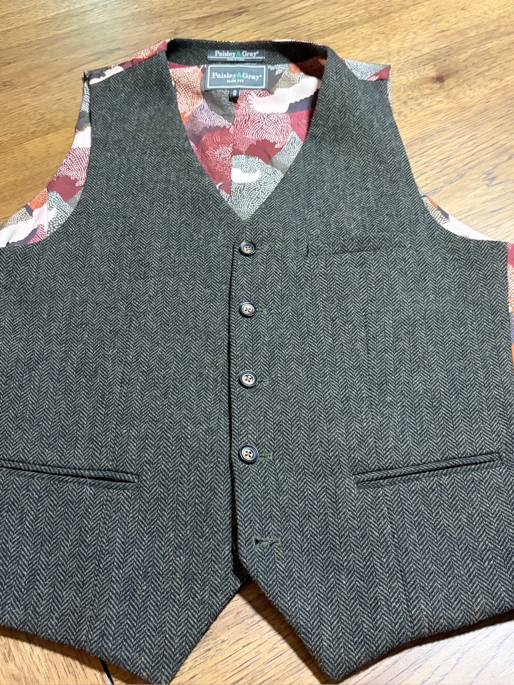 Paisley & Gray Men's Gray Herringbone Vest M